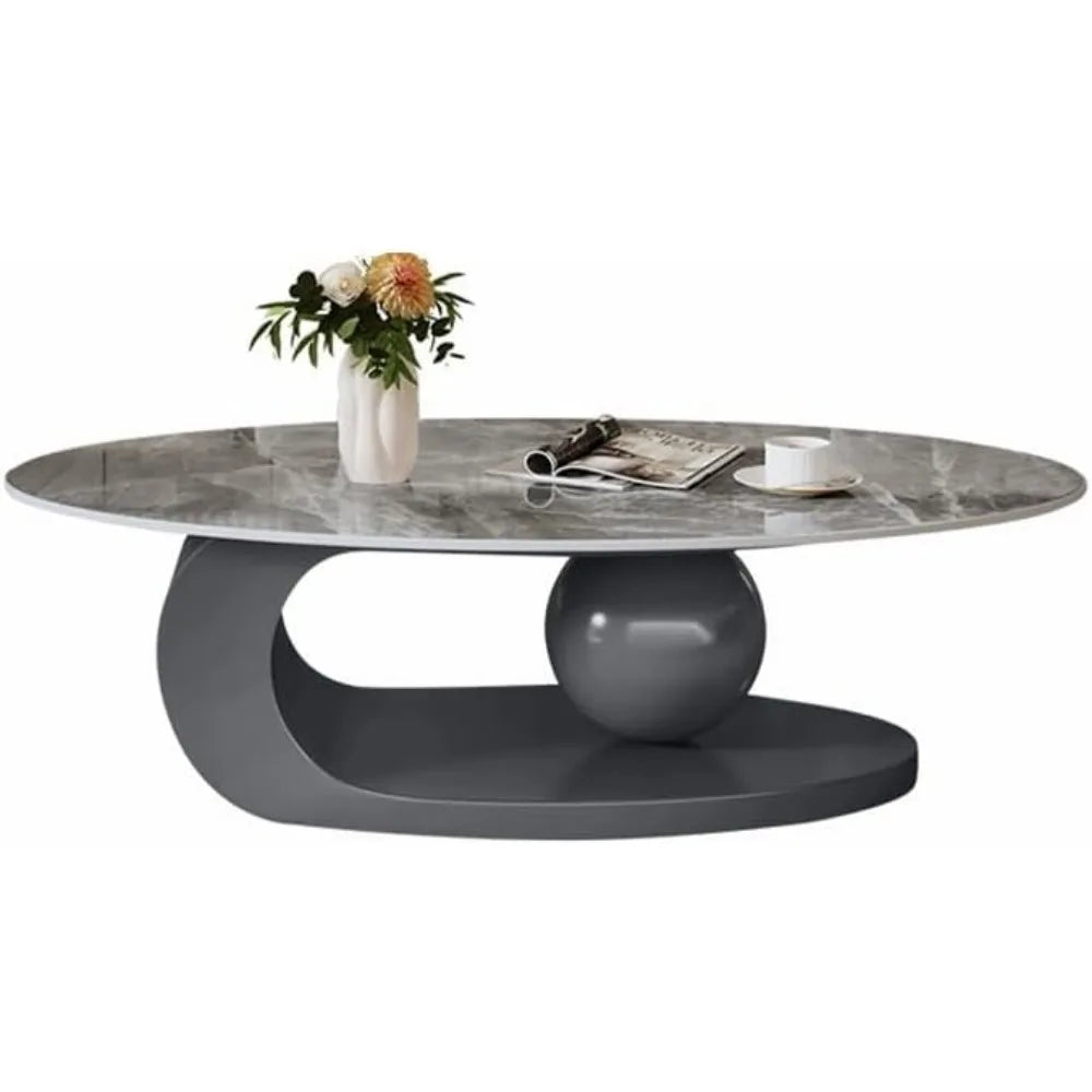 Modern Stone Coffee Table with Abstract Metal Base