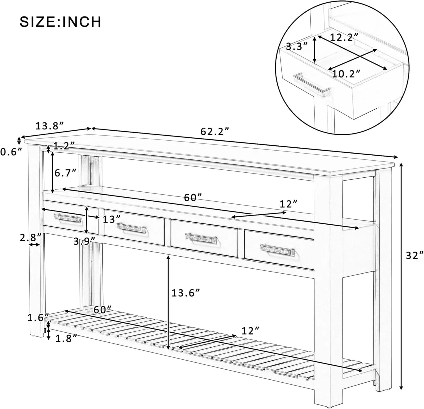 Modern Wood Console Table with Drawers Shelves