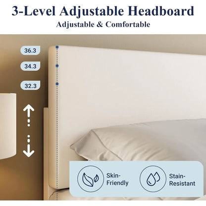 Full Size Bed Frame with Adjustable Headboard