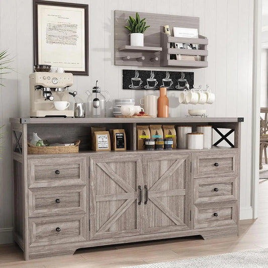 Farmhouse Sideboard Buffet Drawers/Open Shelves
