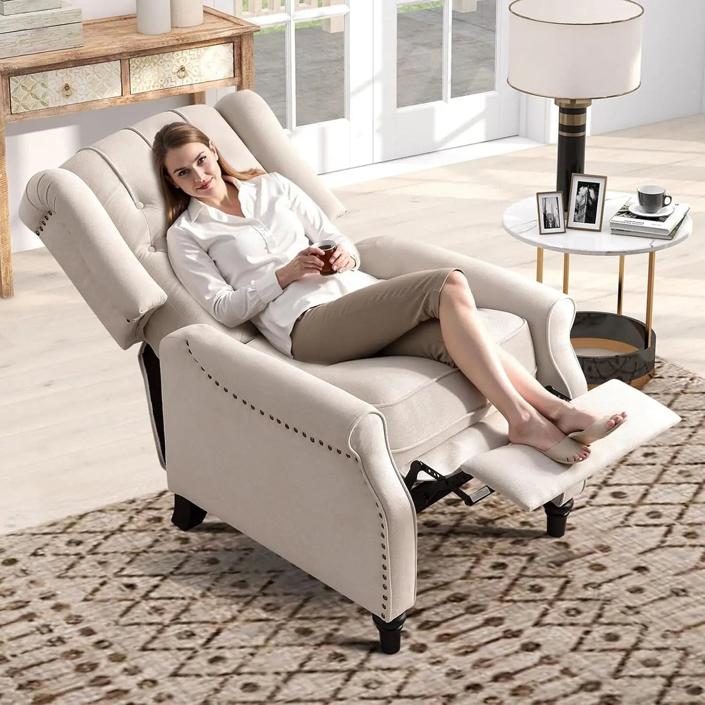 Push Back Recliner Fabric Lounge Armchair