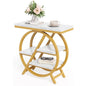 Narrow Faux Marble Side Table White/Gold