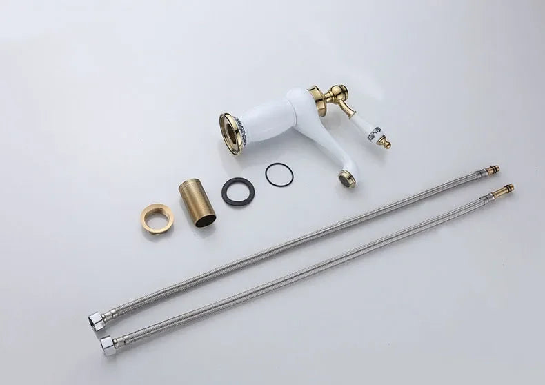 White Basin Faucet Blue and White Porcelain