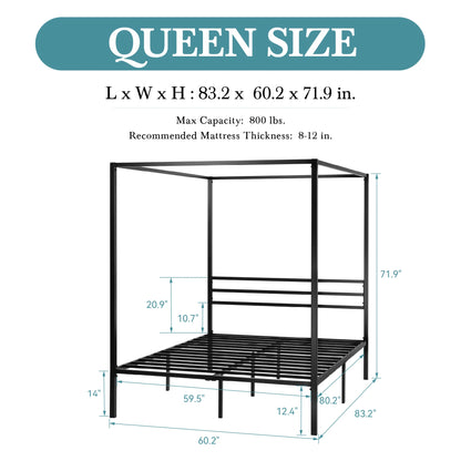 Canopy Bed Frame, Enhanced 4-Poster, 3-Metal Crossbar