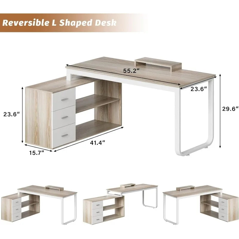 L Shaped Desk with Drawers and Shelves