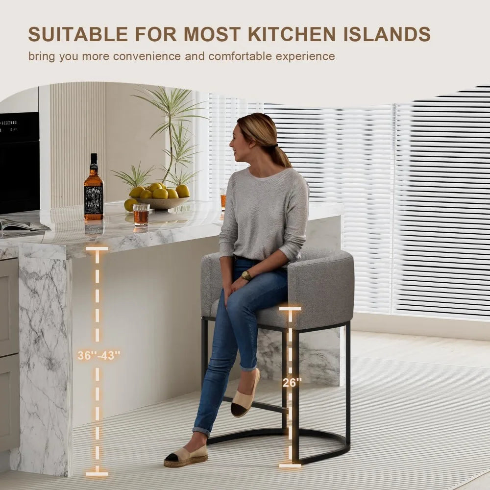 Modern Linen Upholstered Barrel Back Counter Height