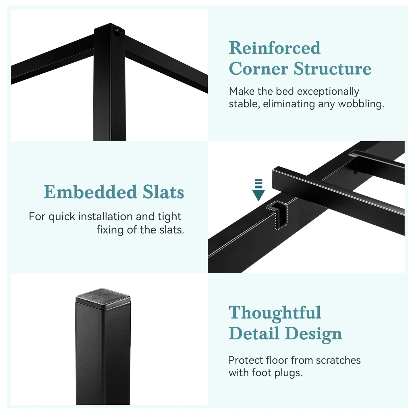 Canopy Bed Frame, Enhanced 4-Poster, 3-Metal Crossbar
