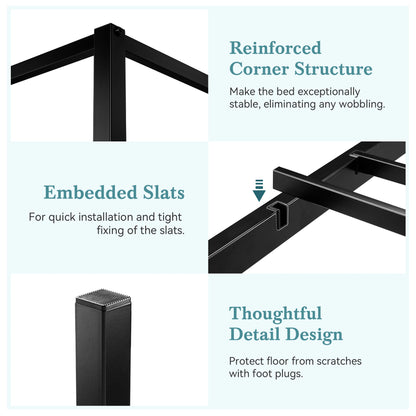 Canopy Bed Frame, Enhanced 4-Poster, 3-Metal Crossbar