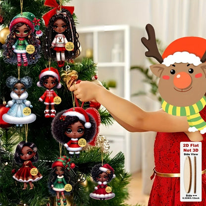 12pcs African American Christmas Ornaments 2D Wood