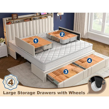 King Size Bed Frame with 4 Storage Drawers