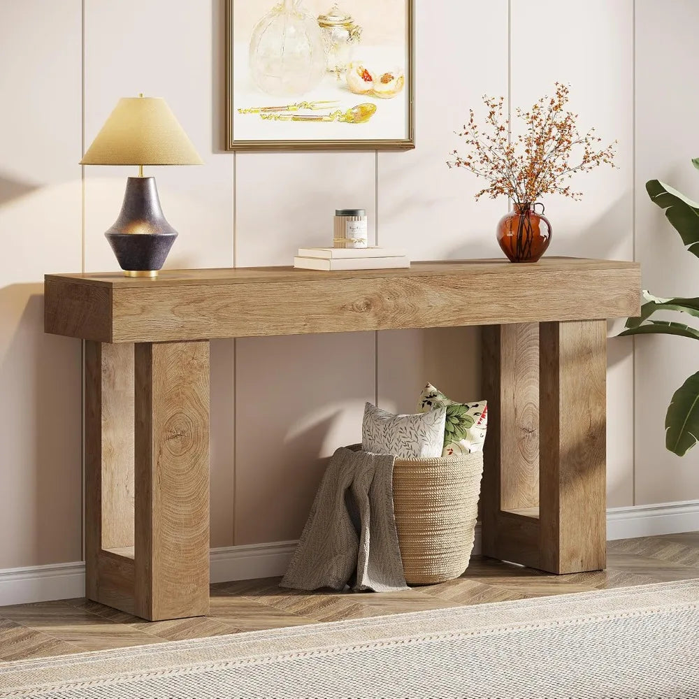 63" Farmhouse style wooden rectangular sofa table