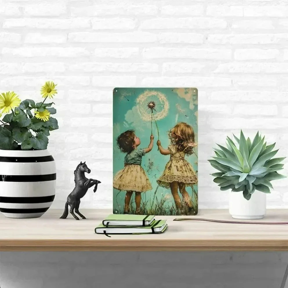 Antique Iron Plate Garden Scene Hanging Art