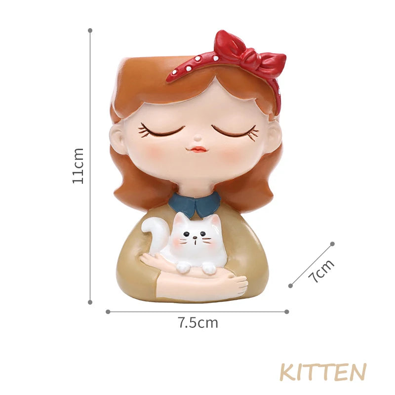 Cute Girl Small Plant Pot Resin Succulent Planter