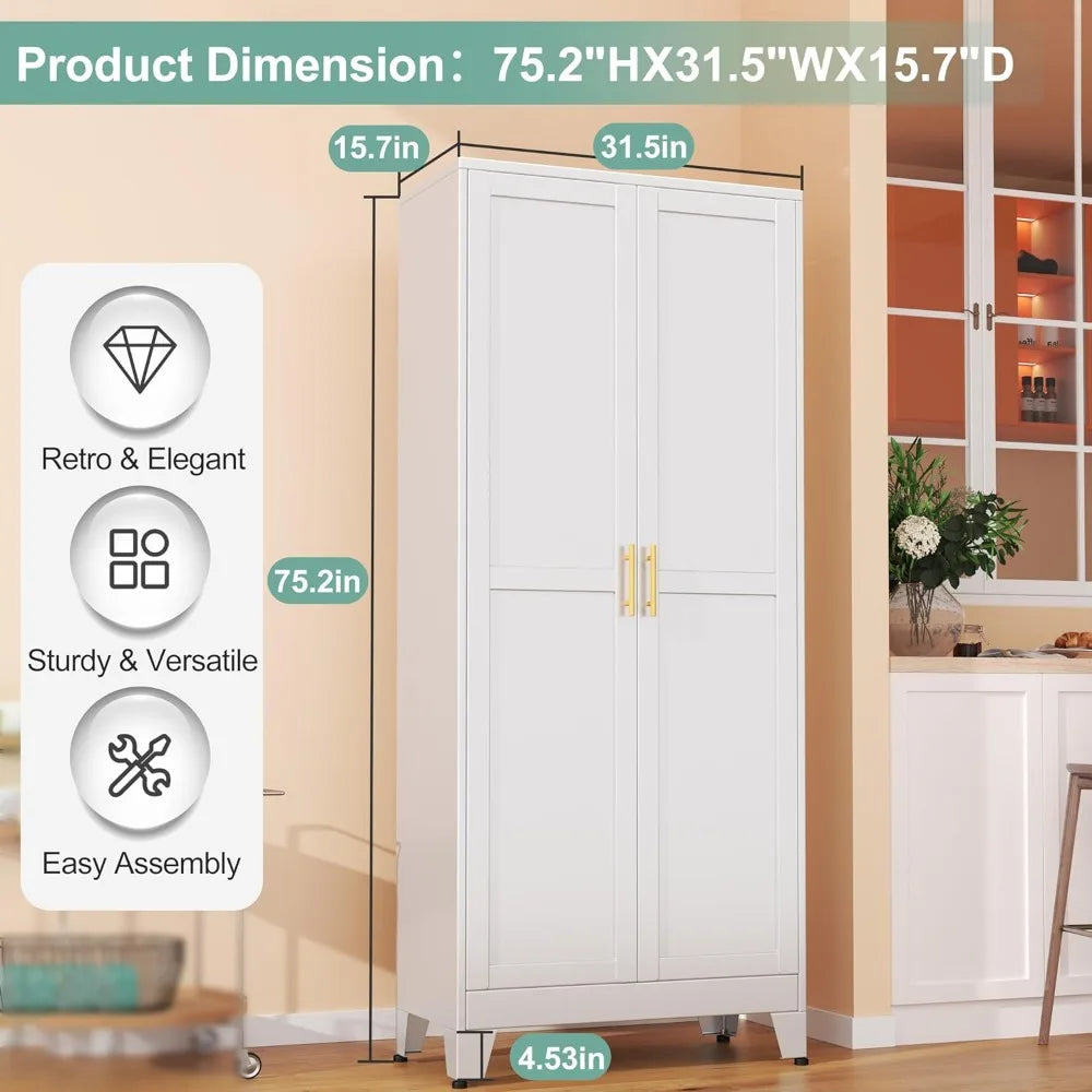 Metal Pantry Cabinet, 2 Doors, Adjustable Shelves