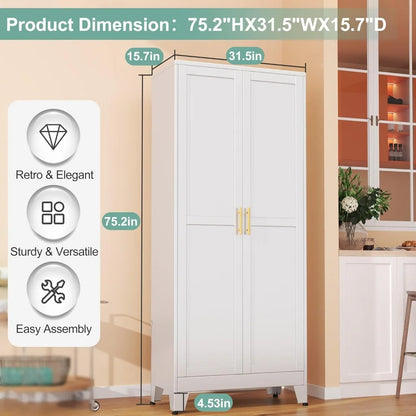 Metal Pantry Cabinet, 2 Doors, Adjustable Shelves