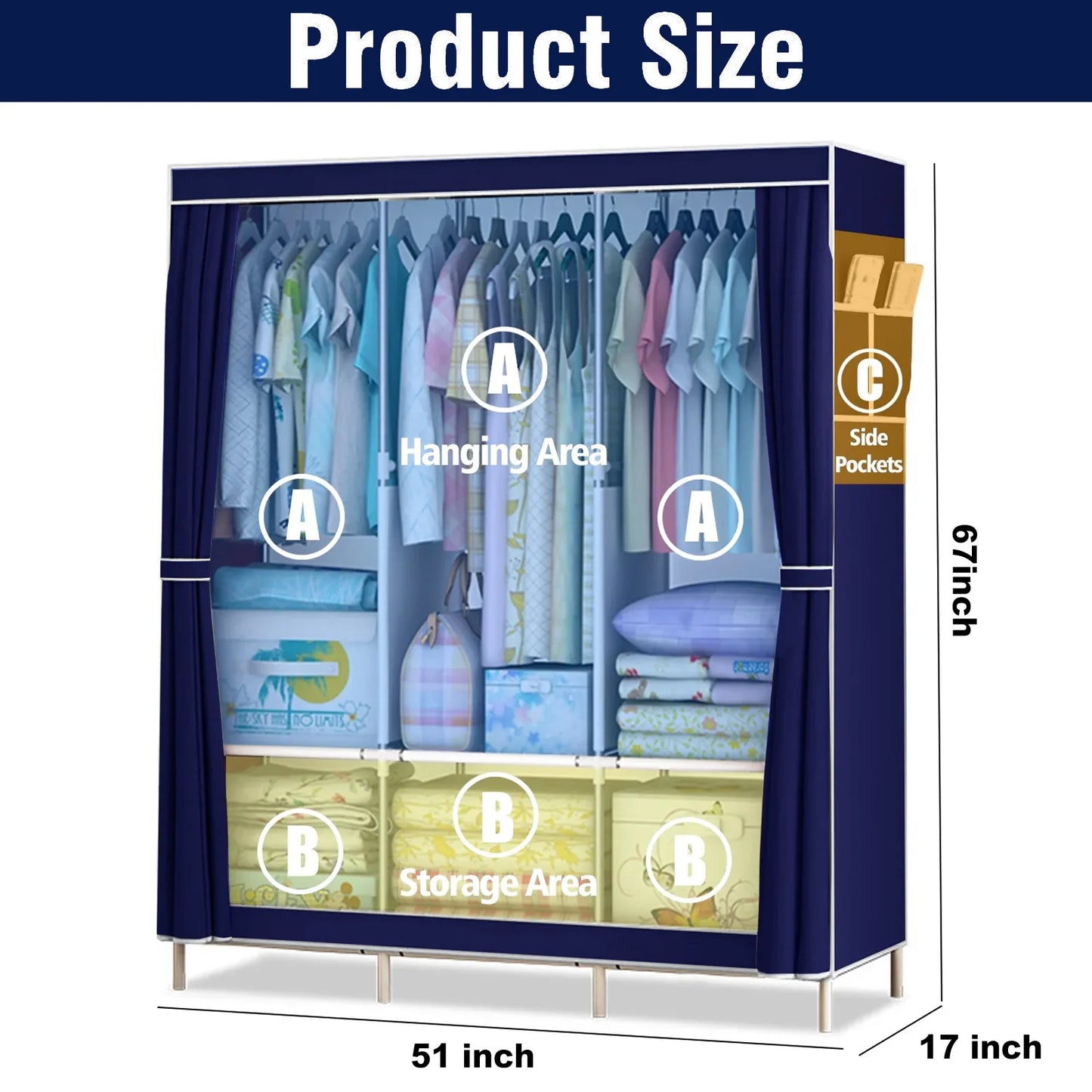 51" Dustproof Closet Wardrobe Organizer Multi-layer Rack