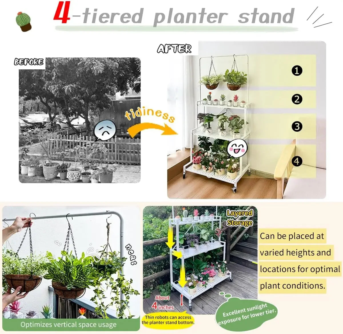 NEW Foldable 4-Tier Plant Stand Indoor Outdoor