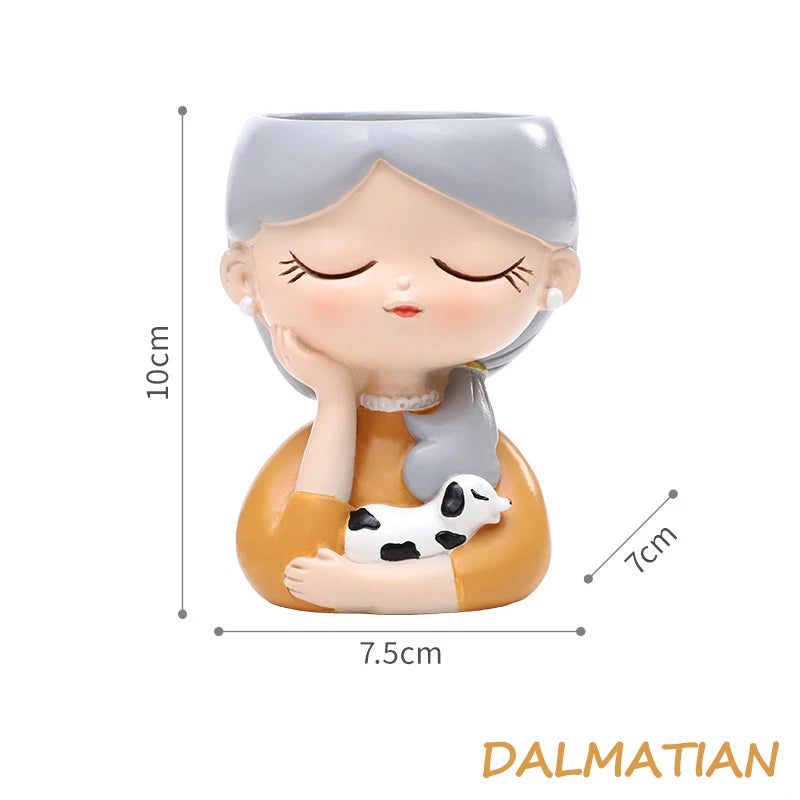 Cute Girl Small Plant Pot Resin Succulent Planter
