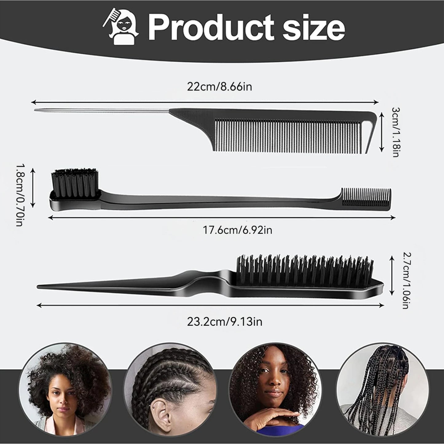 3pcs Double Sided Edge Hair Comb Accessories