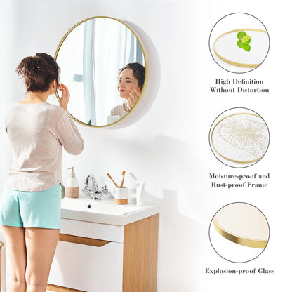 30 Inch Modern Gold Round Vanity Framed Mirror