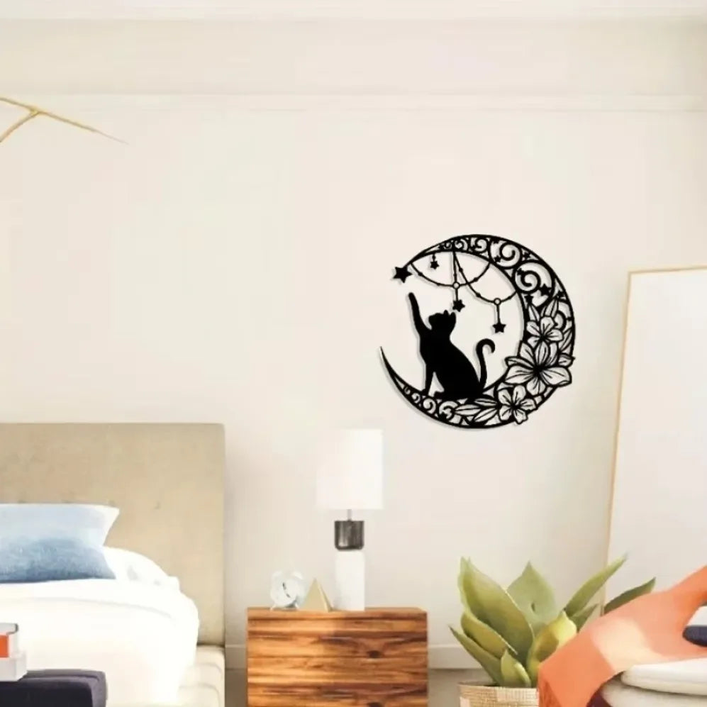 Metal Black Cat Wall Pendant Versatile Decor