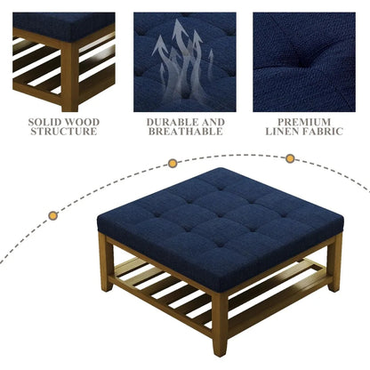 Solid Large Square Ottoman Coffee Table/Shelf