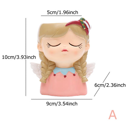 Cute Cartoon Girl Resin Flower Pot Desktop