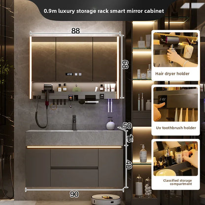 Bathroom Cabinet with Rock Plate Integrated Basin