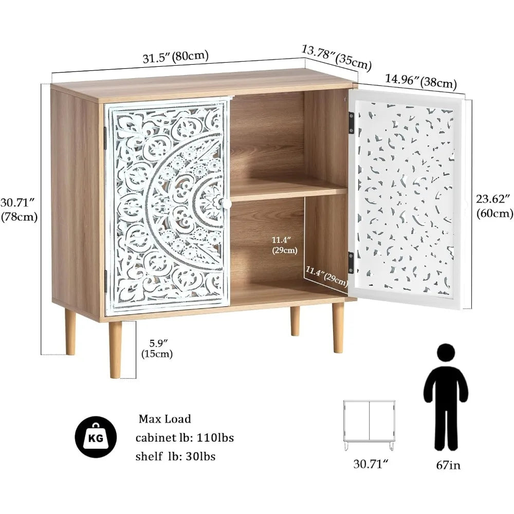 Free-Standing Wood Kitchen Cabinet Adjustable Shelf