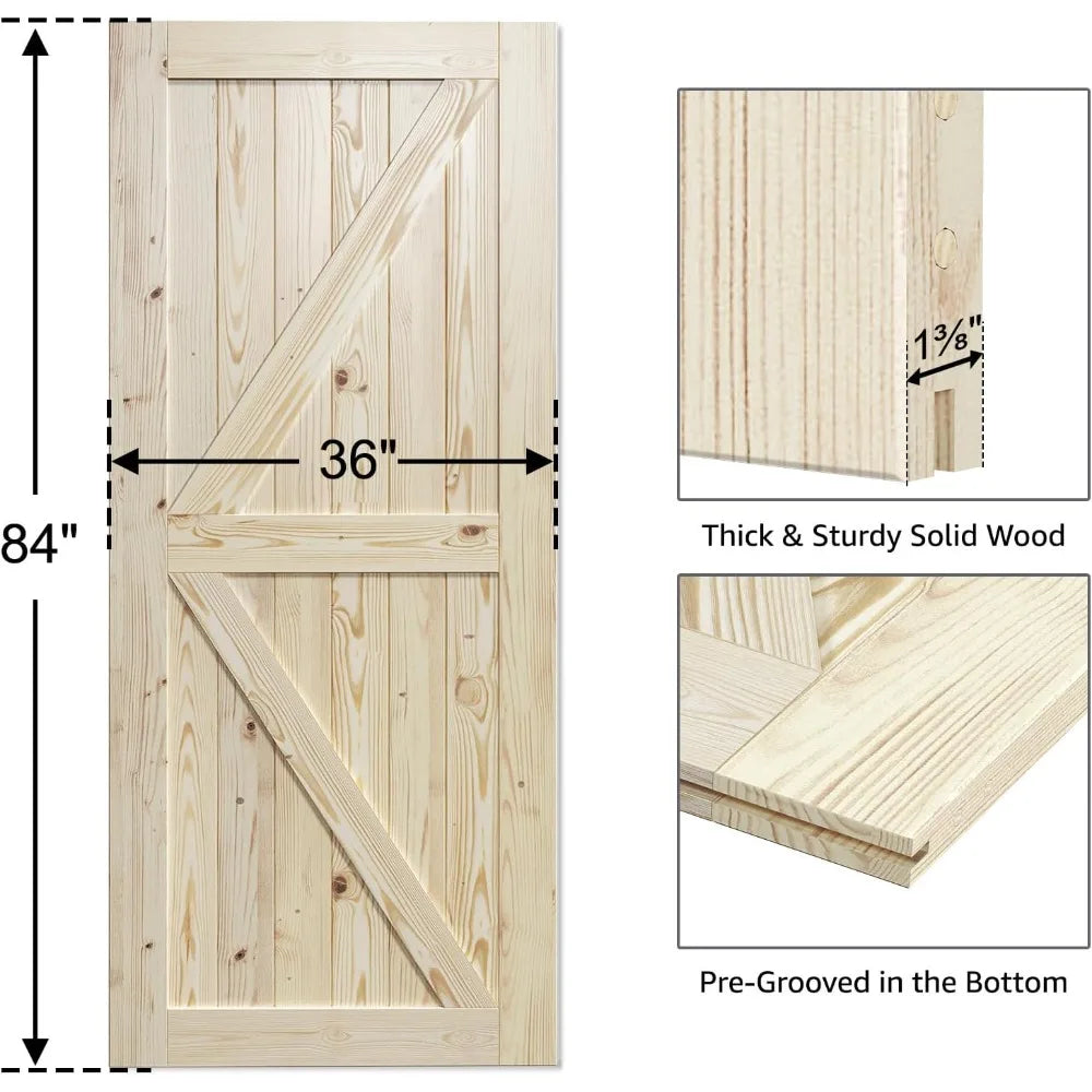 36in x 84in Sliding Barn Wood Door Pre-Drilled
