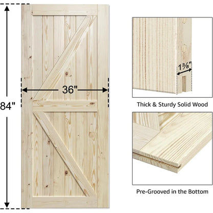 36in x 84in Sliding Barn Wood Door Pre-Drilled