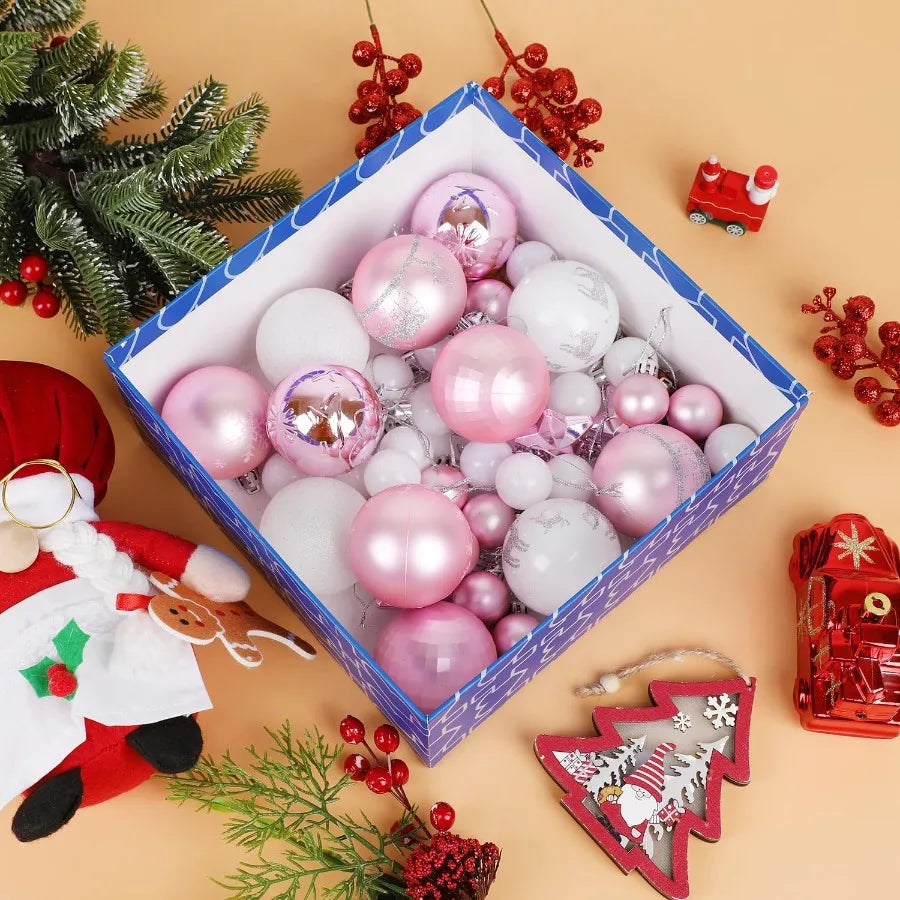 44Pcs Shatterproof Plastic Christmas Balls Ornaments Set