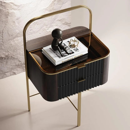 Elegant Black Nightstand with Glass Top Stylish Table