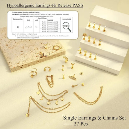 24Pcs Surgical Steel Flat Back Earrings