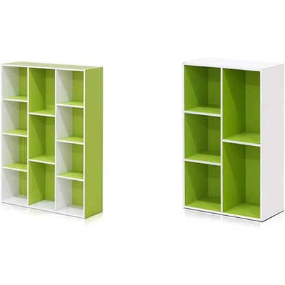 White Green 11-Cube and 5-Cube Bookcases