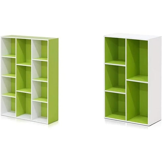 White Green 11-Cube and 5-Cube Bookcases