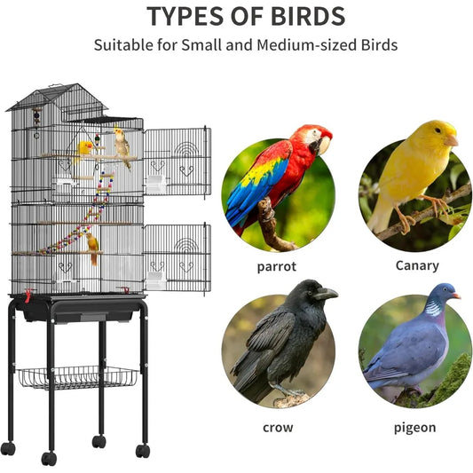 Large 62" Metal Bird Cage with Rolling Stand