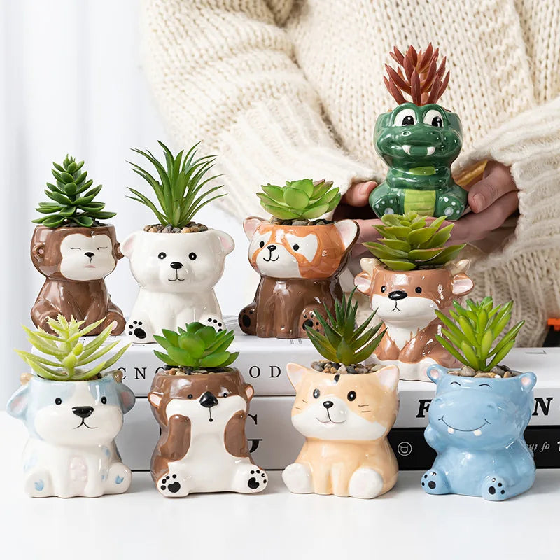 Cartoon Animal Ceramic Flower Pot Table Display