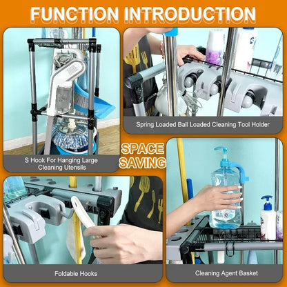 Floor-Standing Multi-Functional Cleaning Tool Organizer
