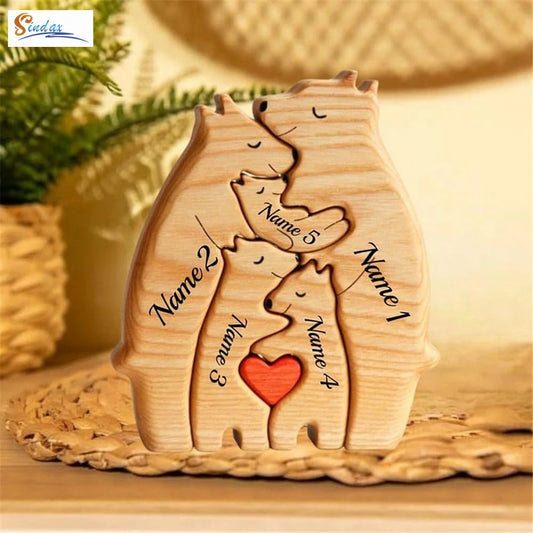 Personalized Custom Bear Family Wooden Puzzle Figurines
