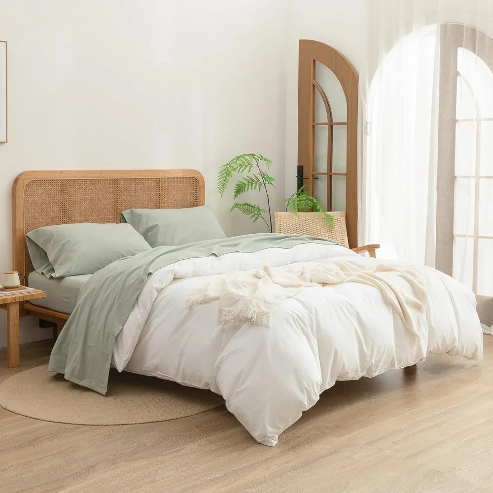 Sheet Set 100% Washed Cotton Linen Feel