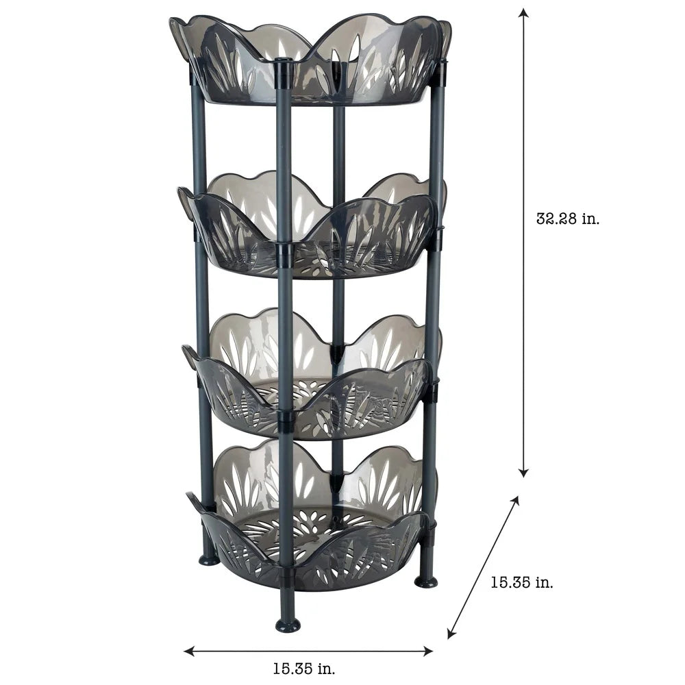4 Tier Plastic Basket Free Standing Storage Shelf