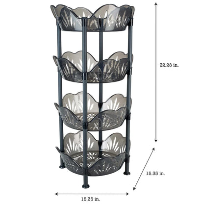 4 Tier Plastic Basket Free Standing Storage Shelf