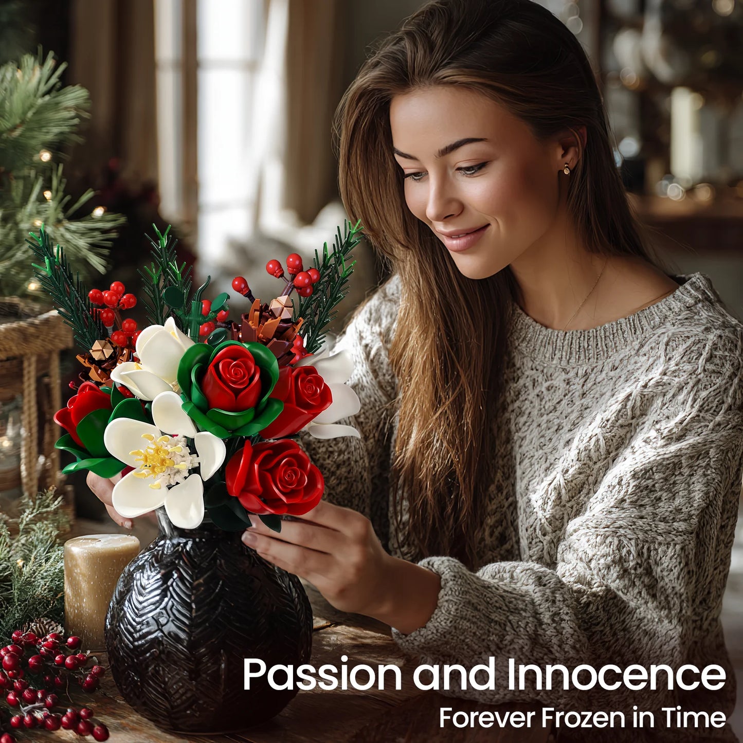 Christmas Rose Bouquet Flower Set Building Blocks