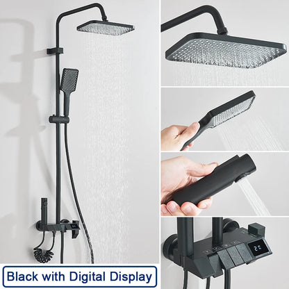 Black Smart Digital Display Shower Faucet Set