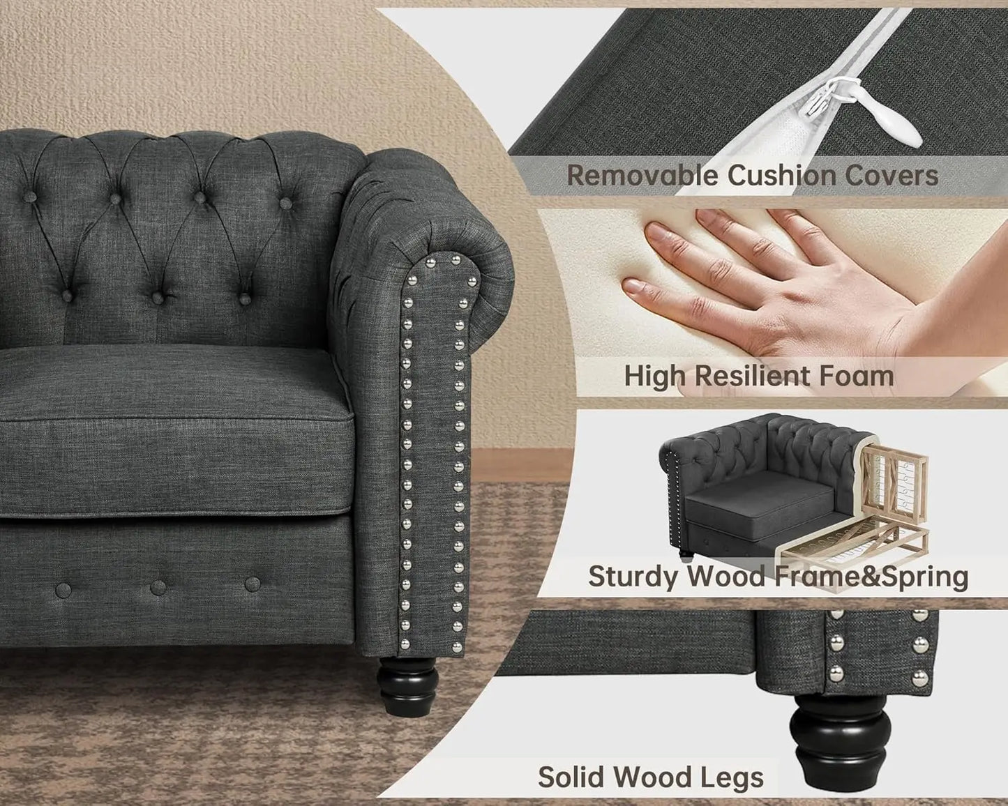 Pet-friendly 60" tufted loveseat sofa kid tested