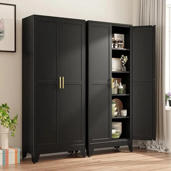 Metal Pantry Cabinet, 2 Doors, Adjustable Shelves