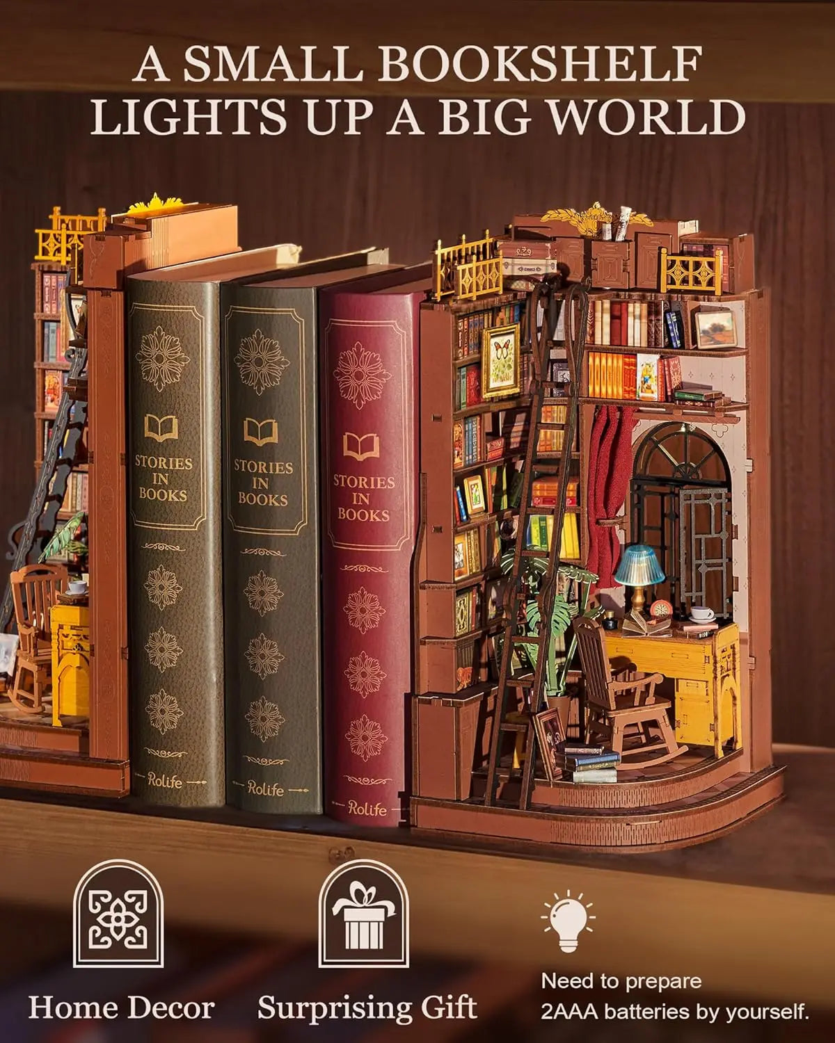 DIY Wooden Miniture Reading Corner with Furniture