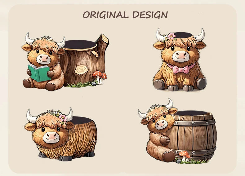 Cute Highland Cow Small Planter Office Desk