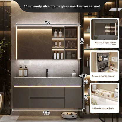 Bathroom Cabinet with Rock Plate Integrated Basin